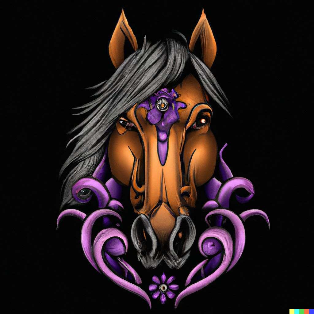 a horse, detailed color retro tattoo design